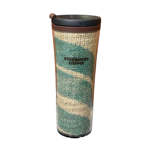 Starbucks Coffee Bean Bag Tumbler 16 oz 2010 Burlap Insulated Drink Cup Upcycled - Picture 1 of 6